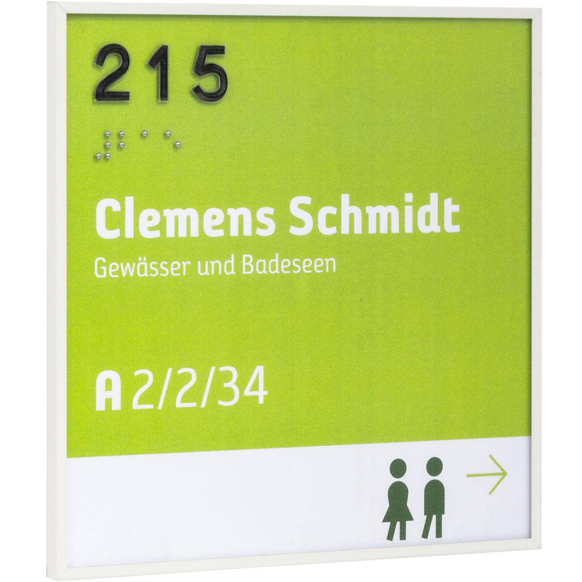 Taktiles Türschild, Modell Madrid, 150 x 150 mm, Weiß, Klebemontage, Braille mit hochwertiger Kugeltechnik