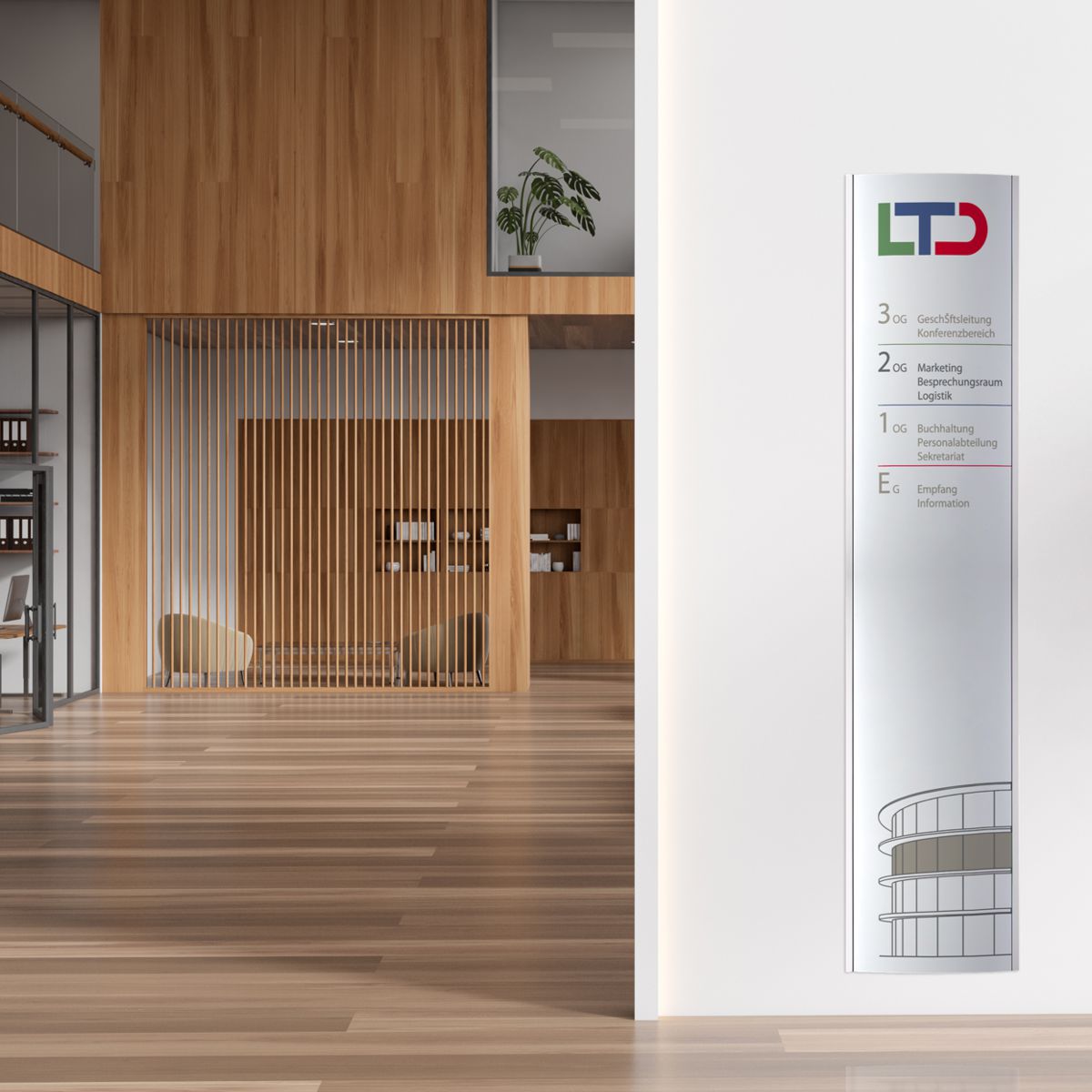 Wandschild, Modell Orlando, 2.000 x 440 mm (H x B), Hochformat