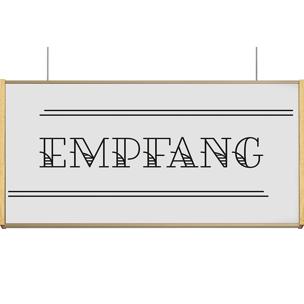 Deckenhänger (Hängeschild), Modell LMH, 150 x 309 mm (H x B), Rahmen Bronze mit Ahorn, für Einleger