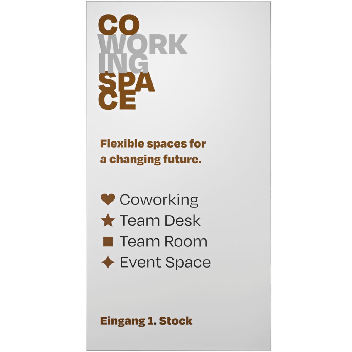 Wandschild, Modell Madrid, 850 x 450 mm, Hochformat oder Querformat, Silber, Beschriftung direkt auf den Artikel