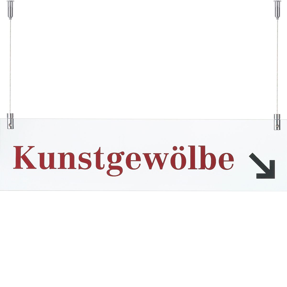 Deckenhänger (Hängeschild), Modell Galerie, 150 x 600 mm, eine Glasscheibe Deckenhänger (Hängeschild), Modell Galerie, 150 x 600 mm, eine Glasscheibe