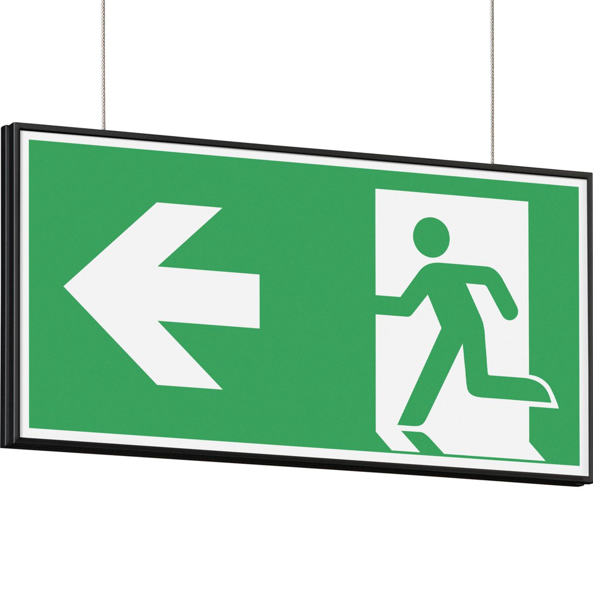 Deckenhänger (Hängeschild), Modell Madrid, 150 x 299 mm (H x B), Schwarz, für Einleger, optimiert für Rettungszeichen