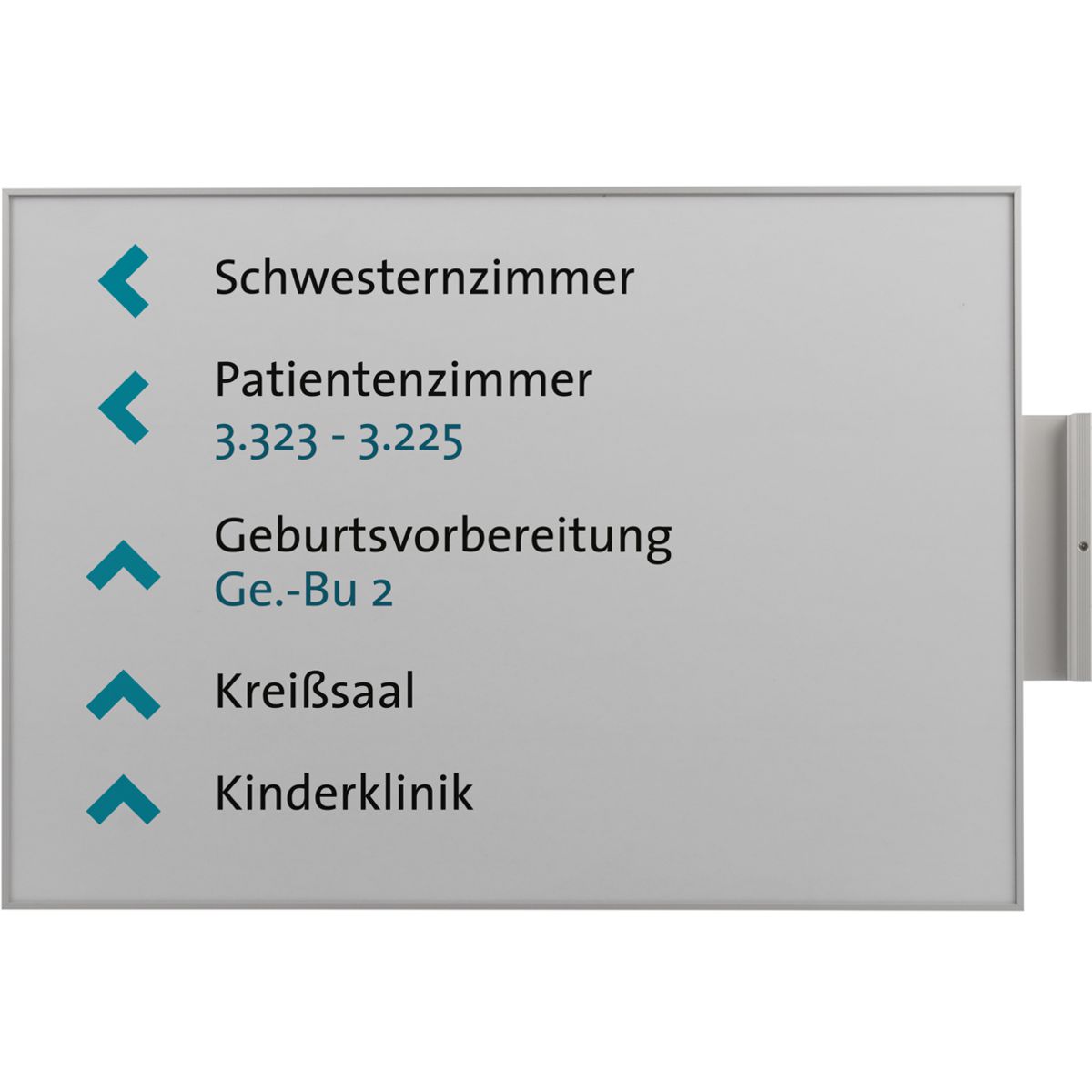 Fahnenschild (Nasenschild), Modell Madrid, ~ DIN A3, Silber, Querformat, Beschriftung mit Einleger