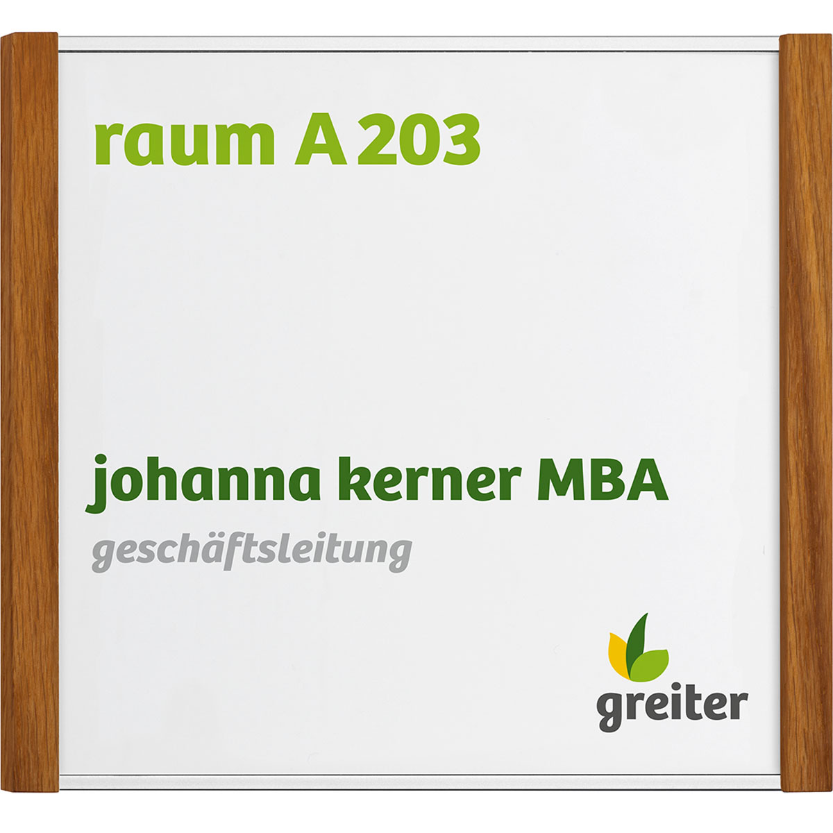Türschild, Modell LMH, 150 x 160 mm (H x B), Rahmen aus Aluminium (Silber) und Holz (Eiche)