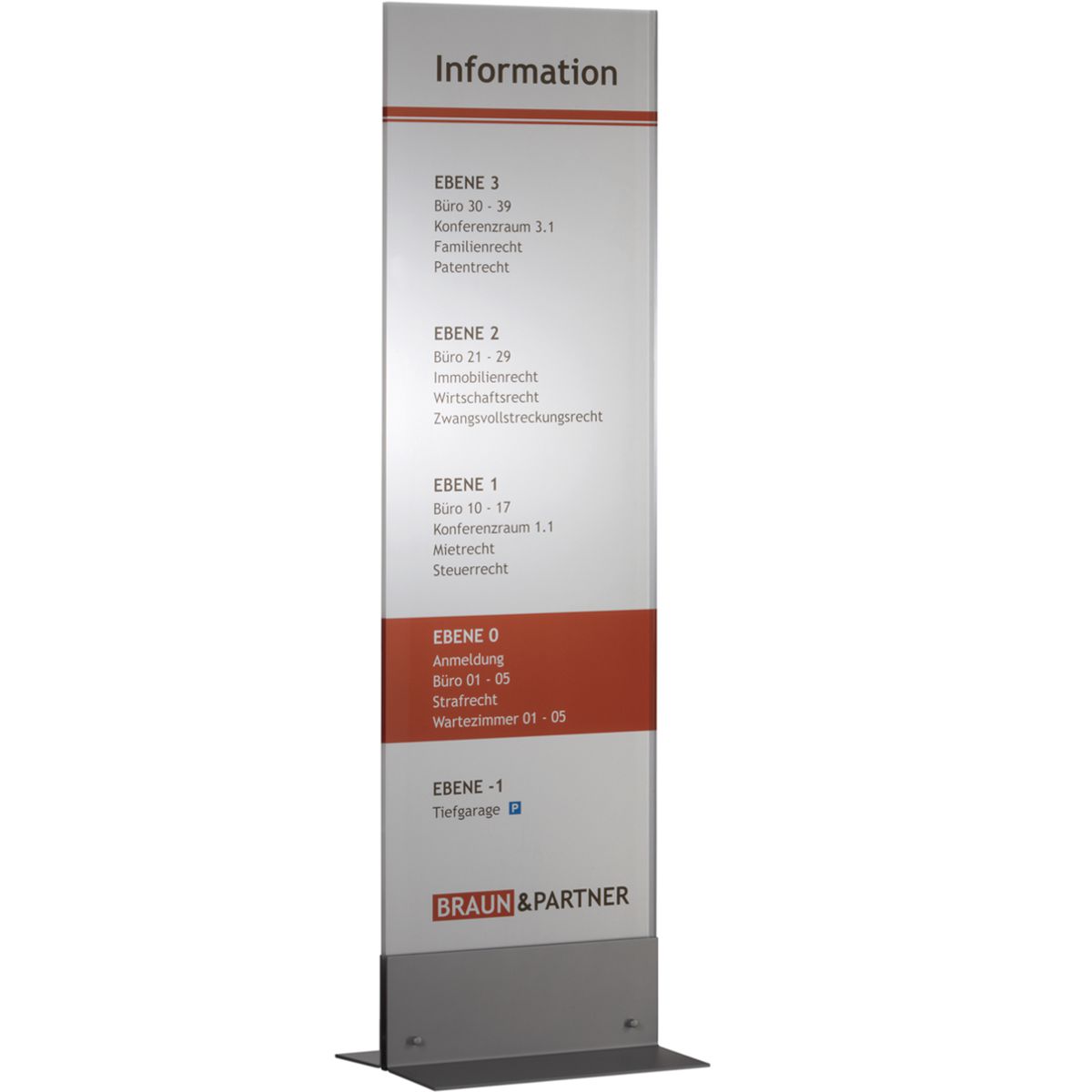 Innenaufsteller (Infostele), Modell Torino, 1.800 x 500 mm (H x B), Acryl satiniert