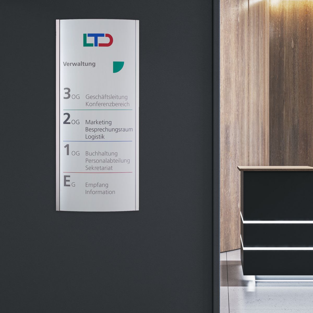 Wandschild, Modell Orlando, 1.000 x 440 mm (H x B), Hochformat