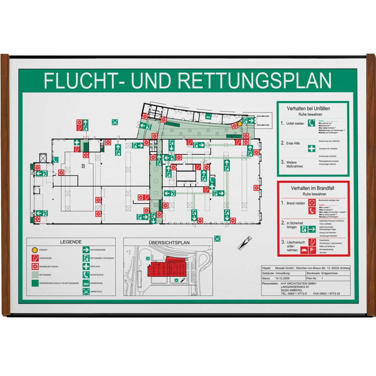 Wandschild, Modell LMH, ~ DIN A3, Querformat, Holzrahmen Nussbaum kombiniert mit schwarzem Aluminium