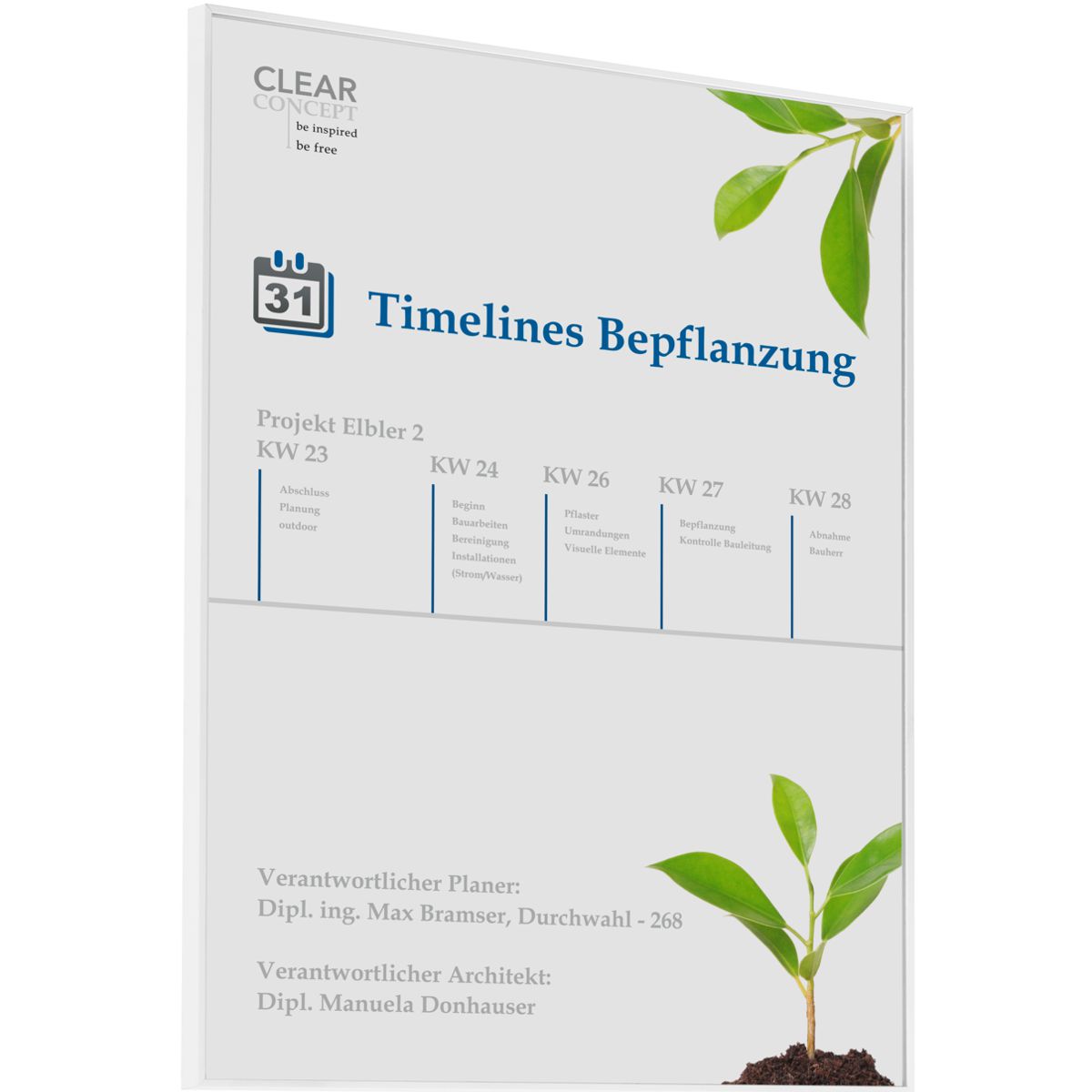 Wandschild, Modell Madrid, ~ DIN A3, Hochformat, Weiß, Beschriftung mit Einleger