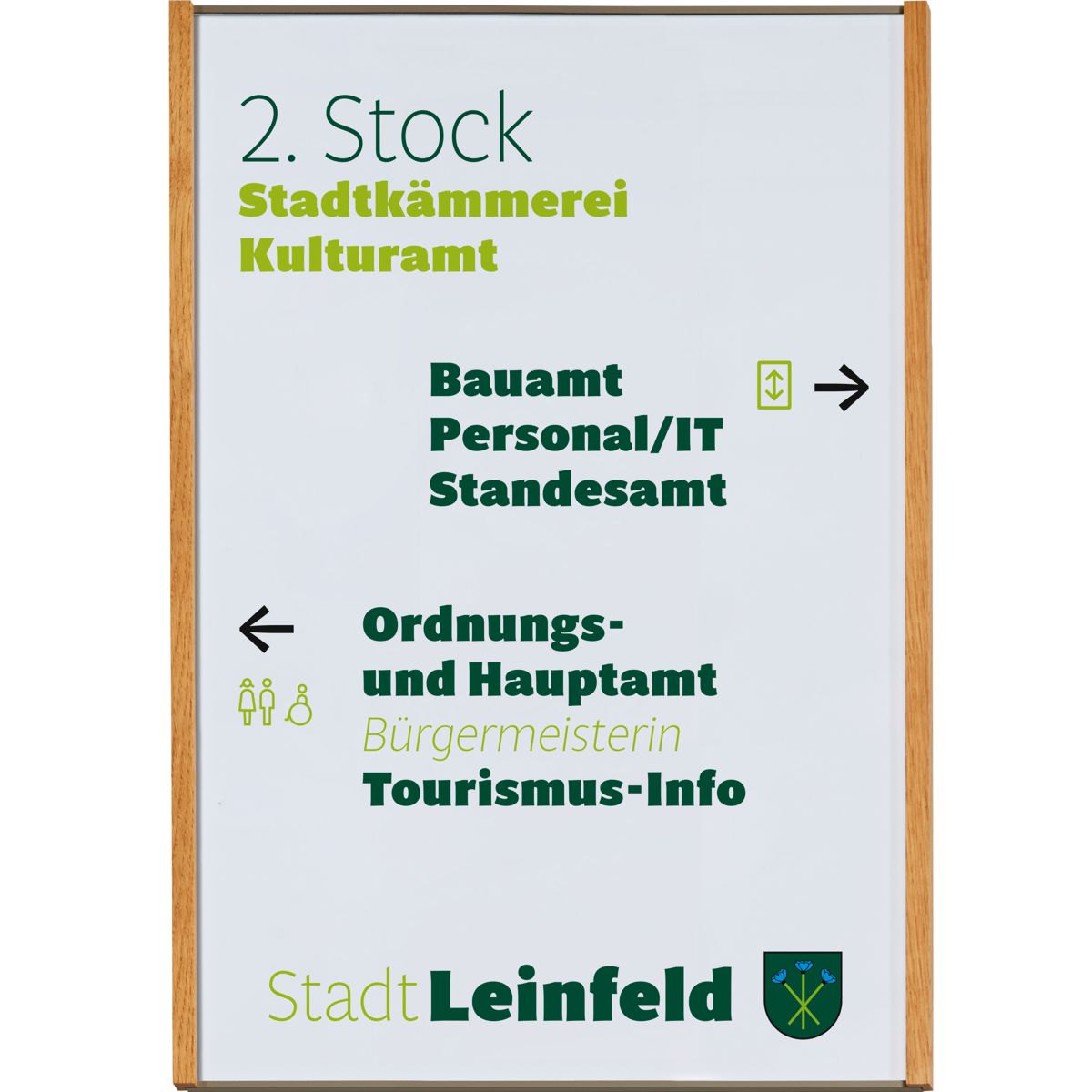 Wandschild, Modell LMH, ~ DIN A3, Hochformat, Holzrahmen Eiche kombiniert mit bronzefarbenem Aluminium
