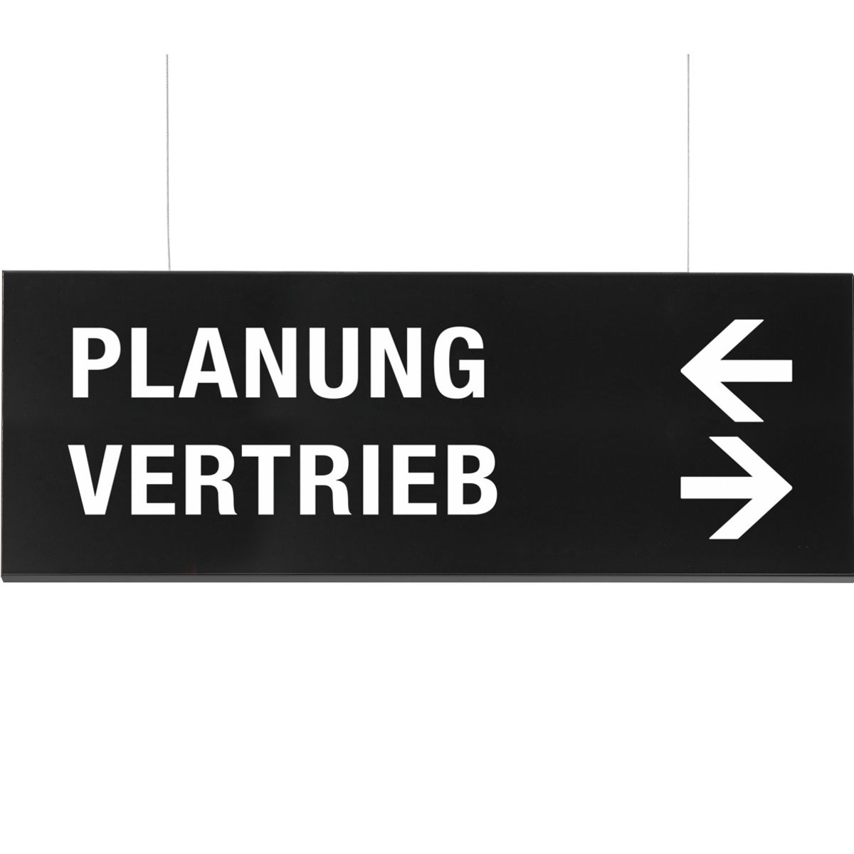 Deckenhänger (Hängeschild), Modell Madrid, 250 x 650 mm (H x B), Schwarz, Beschriftung direkt