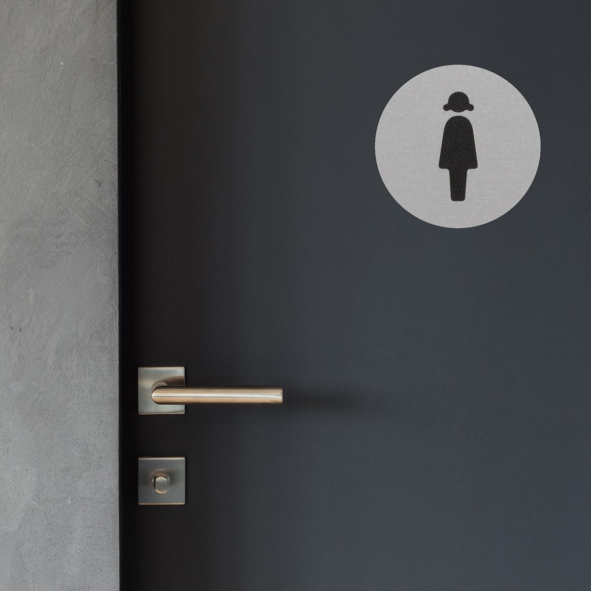 WC Schild Damen aus Aluminium, Silber, 60 mm Durchmesser, Klebemontage