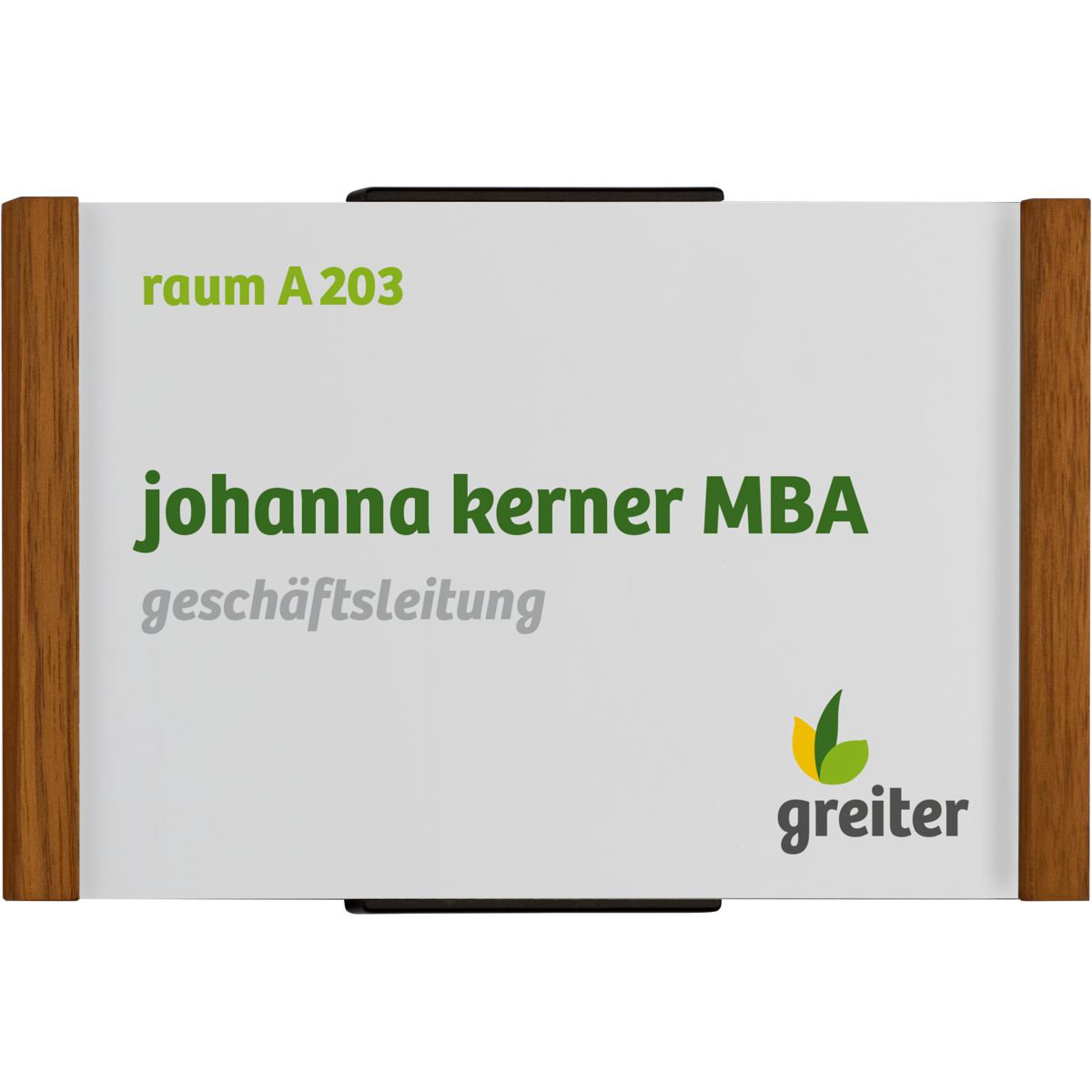 Türschild, Modell LMH, ~DIN A6, Querformat, seitlicher Rahmen aus Eiche Türschild, Modell LMH, ~DIN A6, Querformat, seitlicher Rahmen aus Eiche