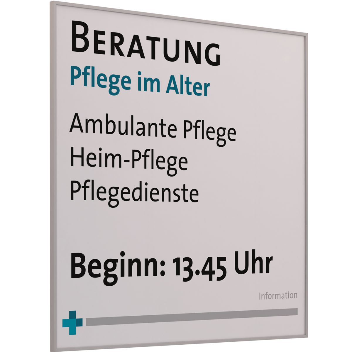 Wandschild, Modell Madrid, 299 x 299 mm, Silber, Beschriftung mit Einleger