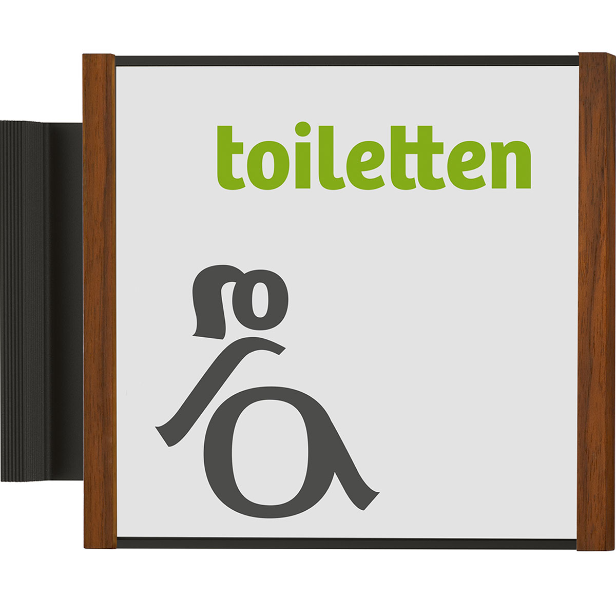 Fahnenschild (Nasenschild), Modell LMH, 150 x 159 mm (H x B), Schwarz mit Nussbaum, Beschriftung mit Einleger