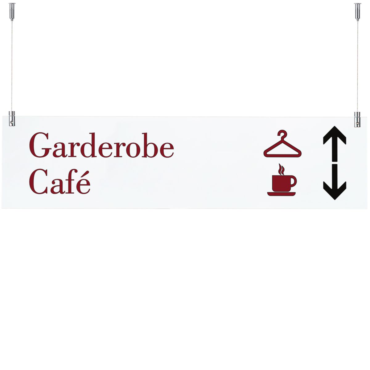 Deckenhänger (Hängeschild), Modell Galerie, 200 x 800 mm, eine Glasscheibe