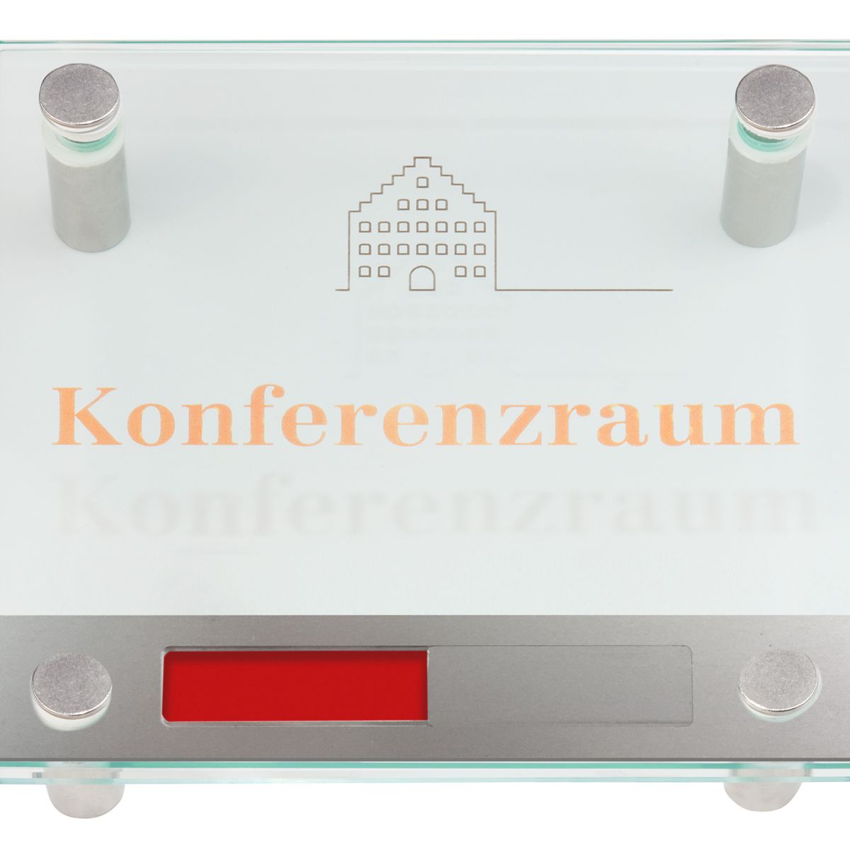 Türschild, Modell Galerie, ESG, 150 x 150 mm, 4 Abstandhalter (25 mm Wandabstand, gesichert mittels Madenschraube), inkl. Frei Besetzt Anzeige