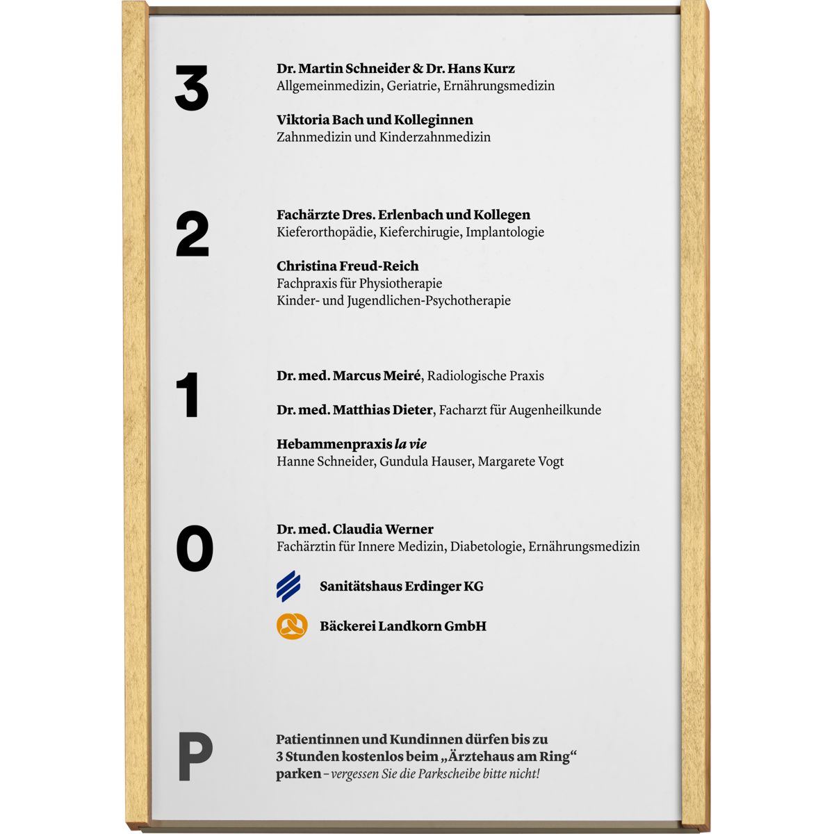 Wandschild, Modell LMH, ~ DIN A4, Hochformat, Holzrahmen Ahorn kombiniert mit bronzefarbenem Aluminium