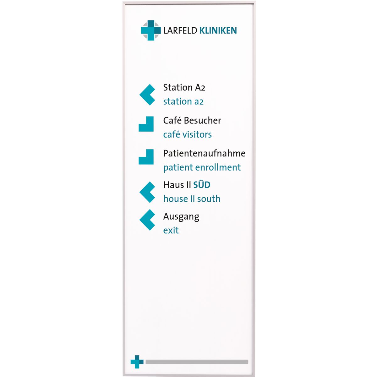 Wandschild, Modell Madrid, 422 x 150 mm (H x B), Hochformat, Silber, Beschriftung mit Einleger