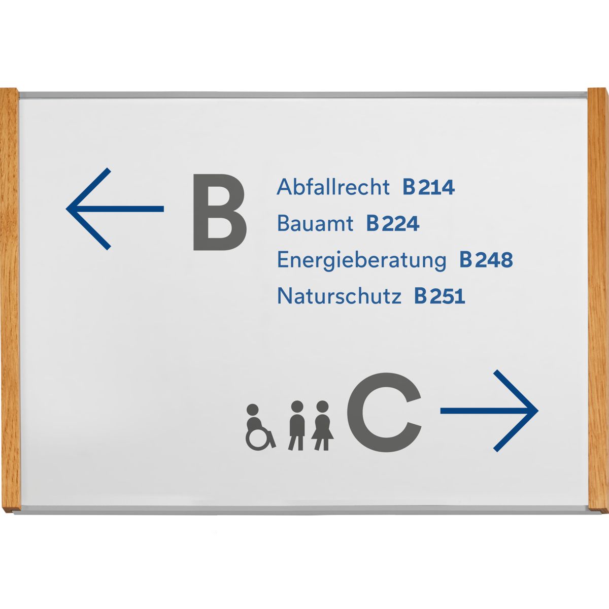 Wandschild, Modell LMH, ~ DIN A4, Querformat, Holzrahmen Eiche kombiniert mit silbernem Aluminium