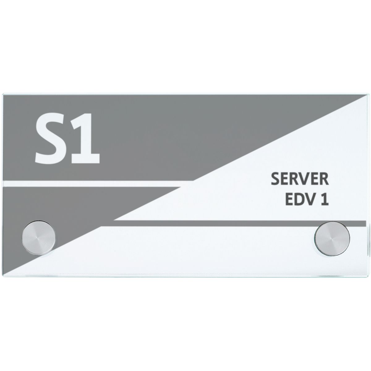 Türschild, Modell Galerie, ESG, 75 x 150 mm (H x B), 2 Abstandhalter (15 mm Wandabstand, mit Bolzen)