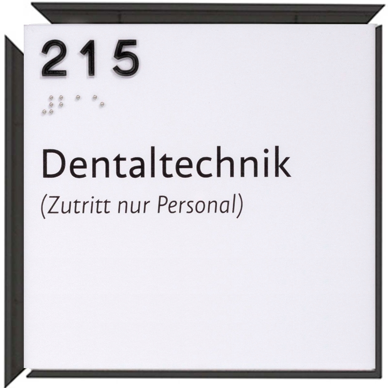 Taktiles Türschild, Modell Madrid Plus, 150 x 150 mm, Schwarz, Kugeltechnik