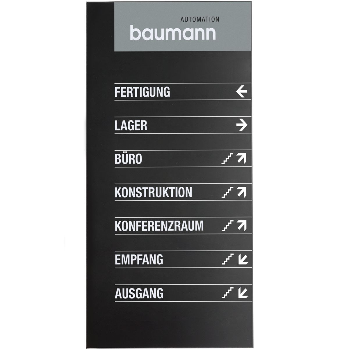 Wandschild, Modell Madrid, 850 x 450 mm, Hochformat oder Querformat, Schwarz, Beschriftung direkt auf den Artikel