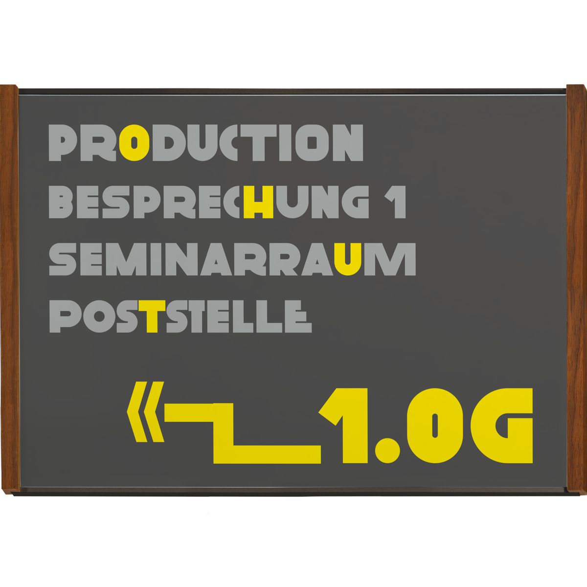 Wandschild, Modell LMH, ~ DIN A4, Querformat, Holzrahmen Nussbaum kombiniert mit schwarzem Aluminium