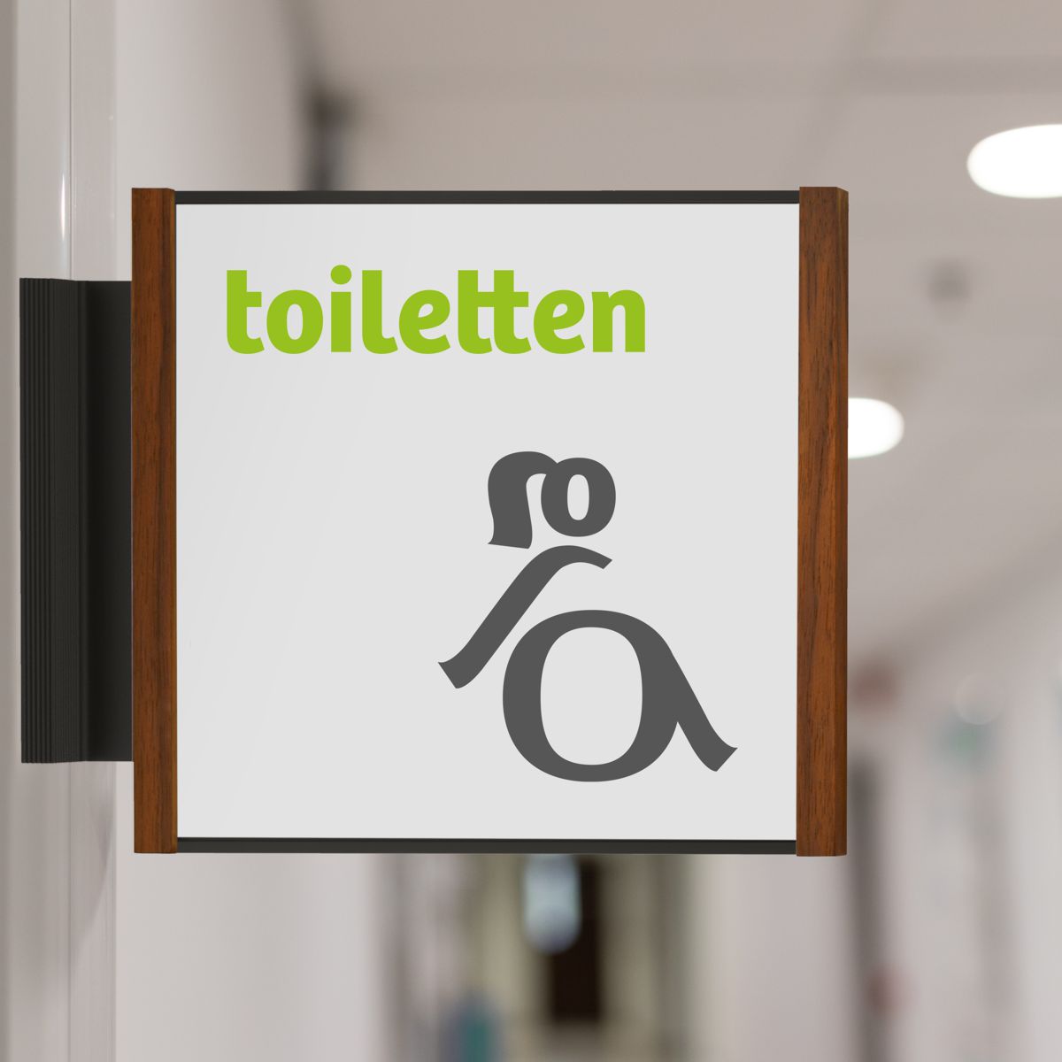 Fahnenschild (Nasenschild), Modell LMH, 150 x 159 mm (H x B), Schwarz mit Nussbaum, Beschriftung mit Einleger