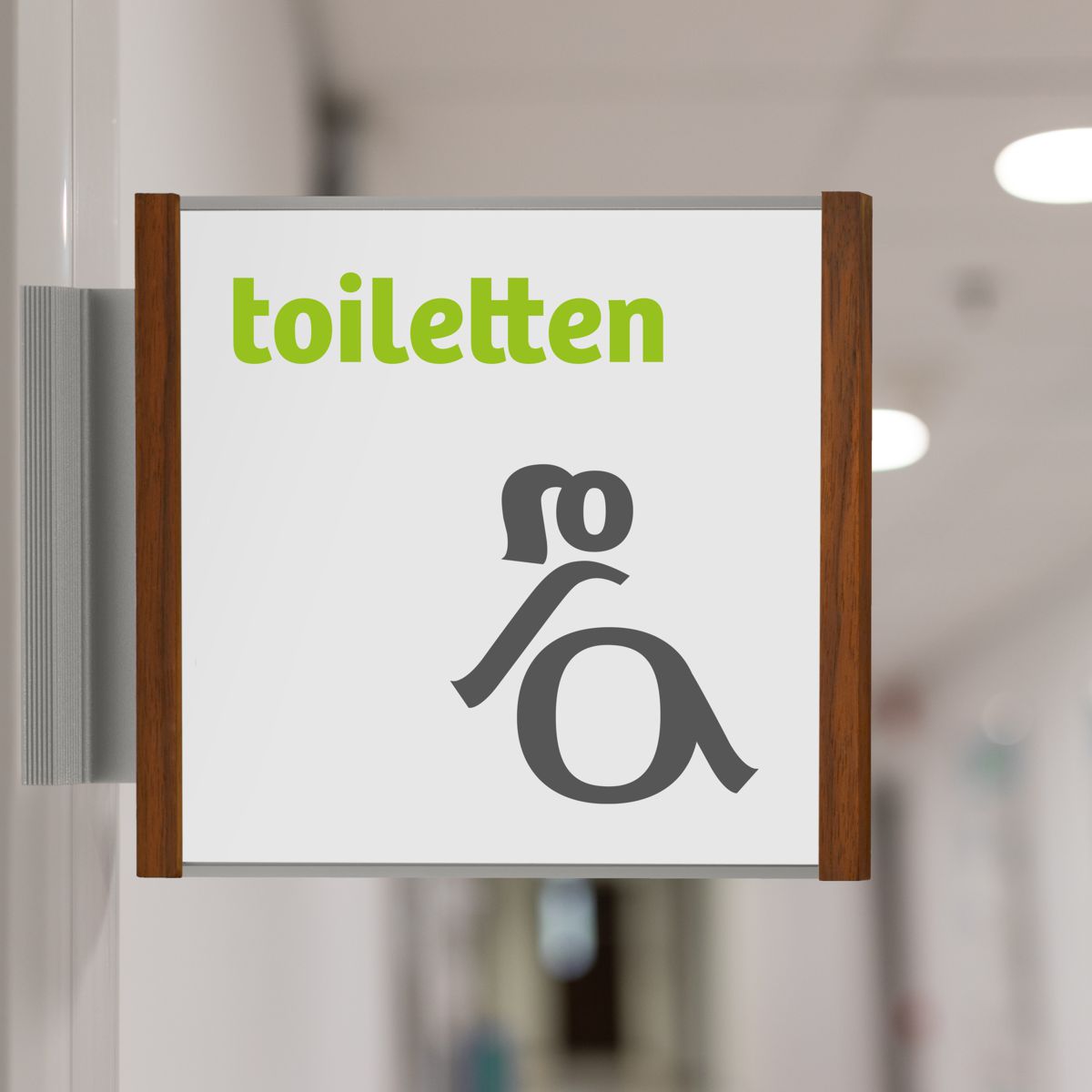 Fahnenschild (Nasenschild), Modell LMH, 150 x 159 mm (H x B), Silber mit Nussbaum, Beschriftung mit Einleger