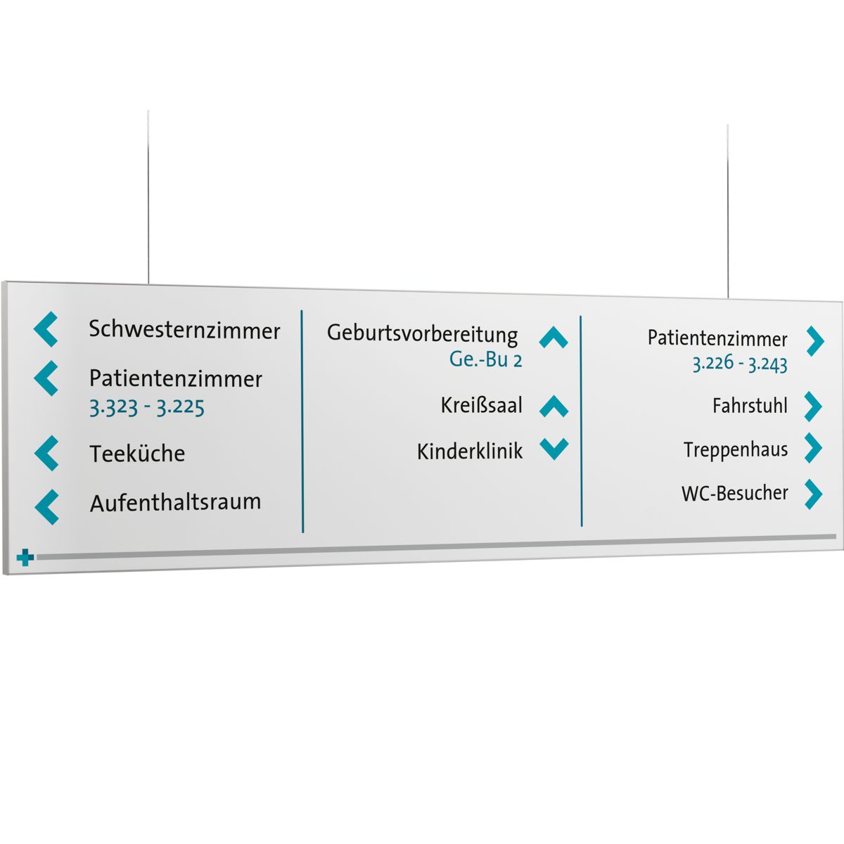 Deckenhänger (Hängeschild), Modell Madrid, 250 x 850 mm (H x B), Silber, Beschriftung direkt