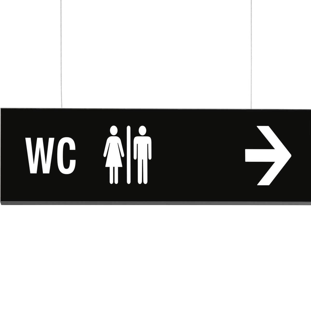 Deckenhänger (Hängeschild), Modell Madrid, 150 x 650 mm (H x B), Schwarz, Beschriftung direkt