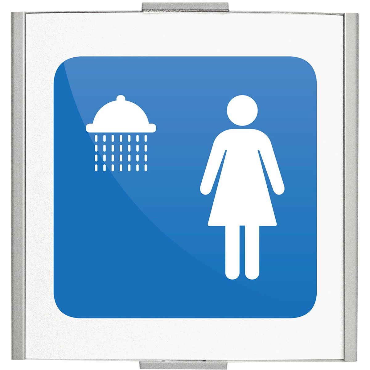 Piktogramm Dusche Damen, Modell Frankfurt, 120 x 120 mm, Silber, Schraubmontage