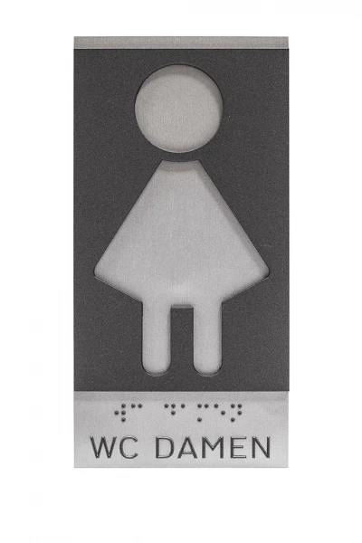 Piktogramm WC Damen mit taktiler und Braille Beschriftung